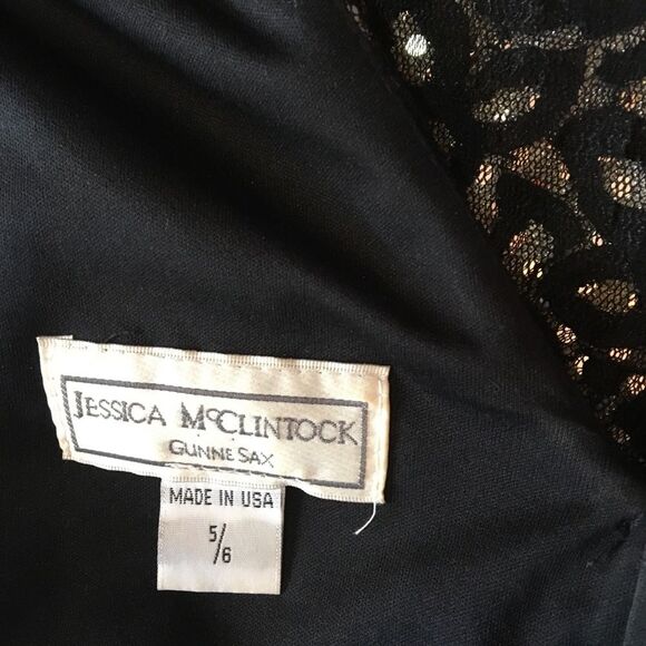 Jessica McClintock Black & Silver Vintage Long Maxi Formal Dress 5-6 - Picture 9 of 10